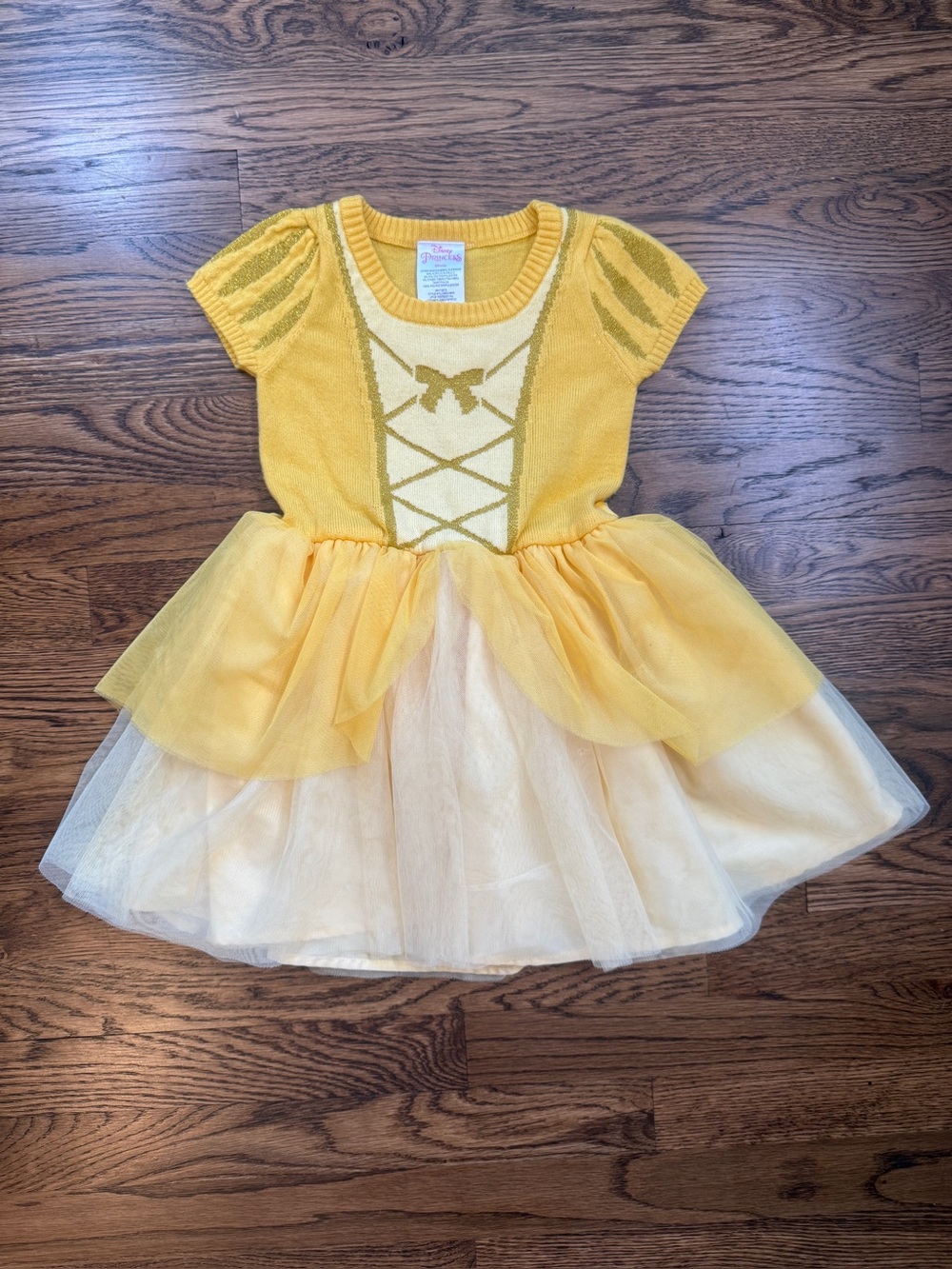 Disney Princess Girls Yellow Beauty and the Beast Belle Knit Tulle Dress Costume